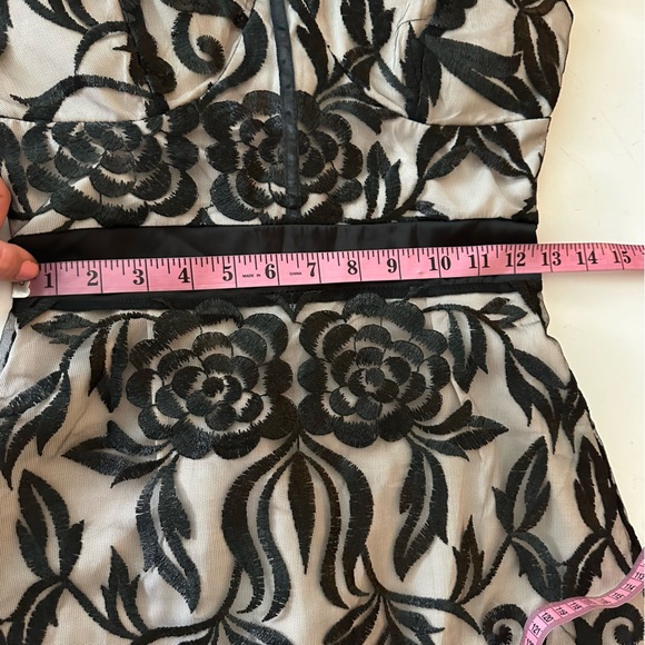 Mia Belle Romantic Mesh Floral Overlay W/Nude Underlay Velvet Bow Dress NWT M - Picture 13 of 15